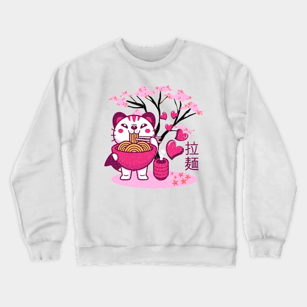 Ramen Kawaii Japanese Valentines Neko Cat Ramen Noodles Love Crewneck Sweatshirt by alcoshirts